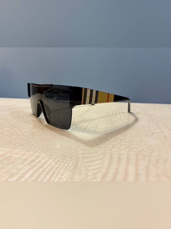 Burberry Accessories - Burberry Black Shield Sunglasses with Signature Striped Temples